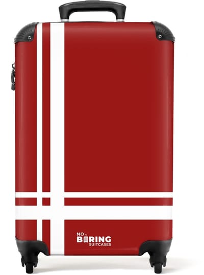 NoBoringSuitcases.com® - Handbagage koffer lichtgewicht - Reiskoffer trolley - Rood met wit kruispatroon - Rolkoffer met wieltjes - Travel suitcase cabin - Reistrolley met TSA slot - Past binnen 55x40x20 en 55x35x25 - Kleine valiezen