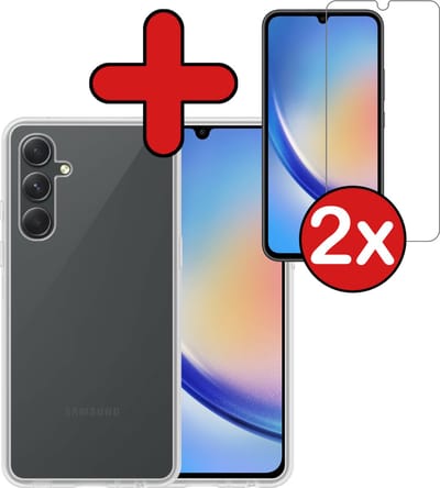 Hoesje - Met 2x Screenprotector - Geschikt voor Samsung Galaxy A34 - Sterk & Shockproof - Telefoon Hoes - Back Cover - Siliconen Case - Telefoonhoes - Transparant