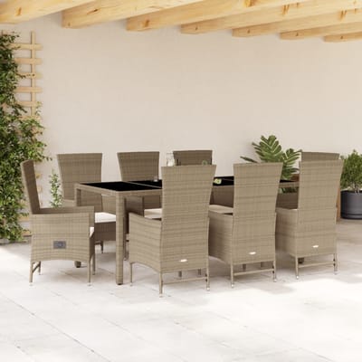 vidaXL - 9-delige - Tuinset - met - kussens - poly - rattan - beige