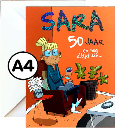Grote Wenskaart - A4 - Een hele fijne Verjaardag gewenst - Met Envelop