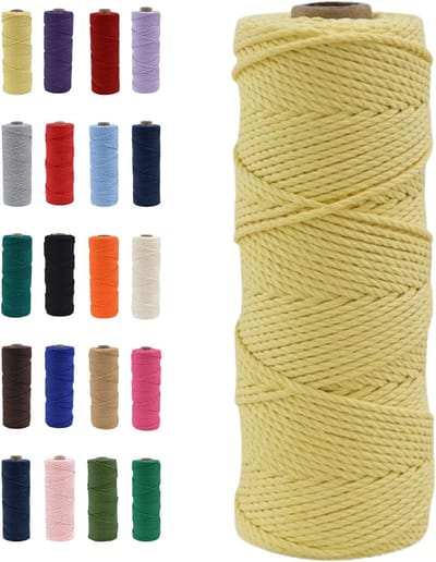 Natuurlijke Katoenen Macrame Touw van 100m, Geel Macrame Koord voor DIY Ambachten, Macrame Kunst en Cadeauverpakking