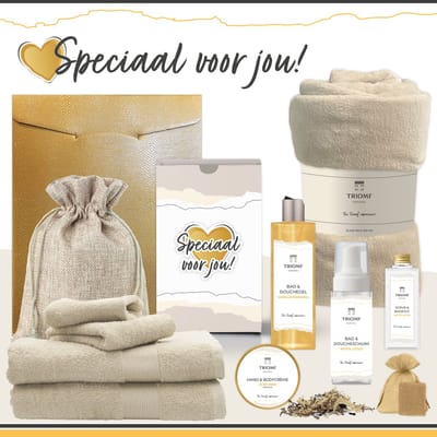 Geschenkset “Speciaal voor jou!” - 11 producten - 1660 gram | Triomf Original Geel - Giftset voor haar Cadeau Valentijnsdag Luxe wellness cadeaubox Vrouw Ik hou van jou Cadeaupakket Kerst Geschenk Moeder Verjaardag Gift Set Valentijn Vriendin Crème