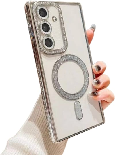 Diamant Glitter Telefoonhoesje Geschikt voor Magsafe met Camera Bescherming voor Samsung Galaxy S24 / S25 - FuturiQ - Zilver