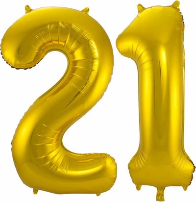 Folat Folie ballonnen - 21 jaar cijfer - goud - 86 cm - leeftijd feestartikelen - versiering