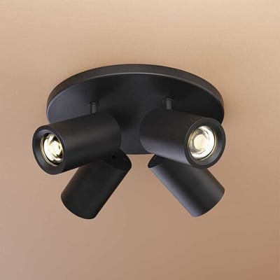 HOFTRONIC plafondlamp rond – 4 spots kantelbaar en draaibaar – excl gu10 fitting – dimbaar – aluminium matzwart – ip20 – led plafondlamp woonkamer slaapkamer zwart
