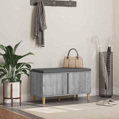 vidaXL - Hallenbank - met - kussen - met - opslag - Grijze - Sonoma - 80 - x - 38 - x - 46 - cm