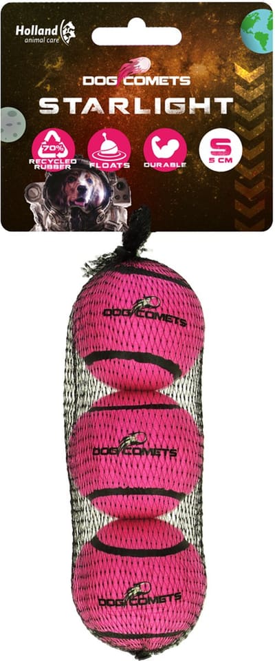 Dog Comets Starlight Tennisbal - Ø 5 cm - Hondenbal - Drijvend Hondenspeelgoed - Stuiterend Hondenspeeltje - Roze - 3 stuks