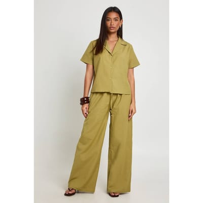 boohoo Dames Linnen Look Wijde Broek Met Kralendetail | Pistache | Maat: 34