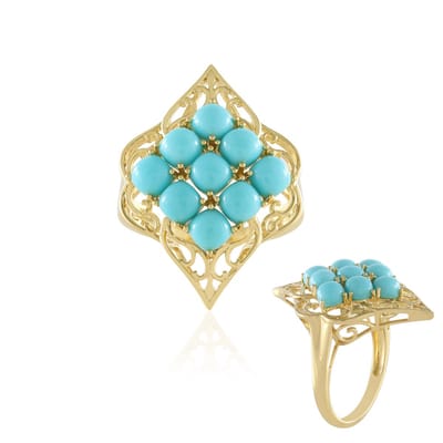 Cavill - Vergulde 925 Sterling Zilveren Ring met 9 Sleeping Beauty Turkooisen 3,24 ct - Geometrisch Filigraan Design - Statement Dames Ring