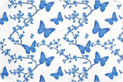 Badmat 90x60 cm - Antislip - Vlinder - Bloemen - Blauw - Badmatten voor badkamer - Badkamermat - Douchemat - Badkamer mat