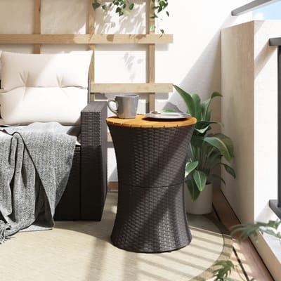 vidaXL - Tuinbijzettafel - trommelvormig - poly - rattan - en - massief - hout - zwart