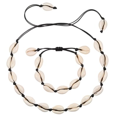 Fako Bijoux - Schelpjes Ketting & Armband - Choker - Schelpen Set - Ongeknoopt - Zwart