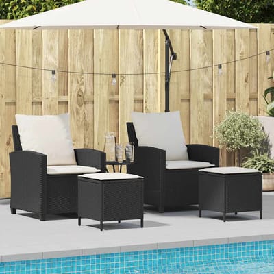 vidaXL - 4-delige - tuinbankset - met - kussens, - zwart - polyrotan