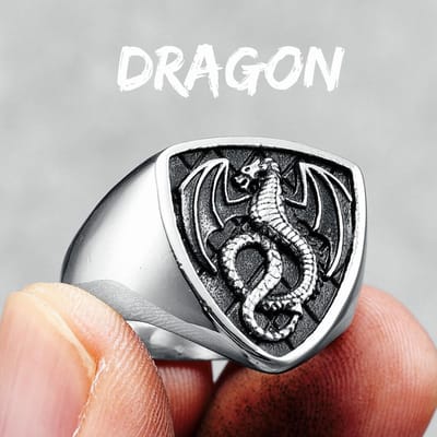 Draken Schild Ring 316L Roestvrij Staal Mannen Ringen Rock Punk Noorse Mythologie voor Motorrijder Mannelijke Vriend Sieraden Beste Creatief Retro Cadeau 8 white