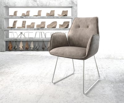 Gestoffeerde-stoel Zoa-Flex slipframe roestvrij staal microvelours taupe vintage pocketveer kern