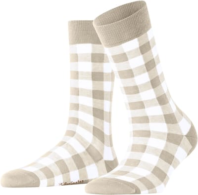 Burlington Vichy gedessineerd katoen sokken dames beige - maat 36-41