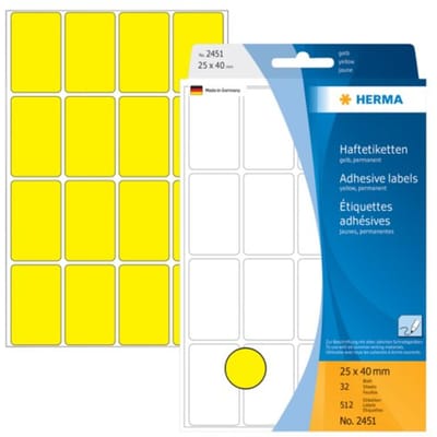 HERMA Vielzwecketiketten geel 25x40 mm Papier mat 512 St.