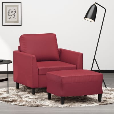 vidaXL - Fauteuil - met - voetenbank - 60 - cm - kunstleer - wijnrood