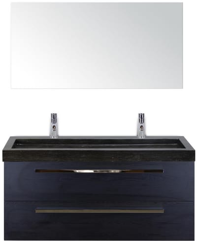 Seville Badmeubelset 120 cm - 2 Laden Black Oak - Wastafel Lucca Enkel met Spiegel