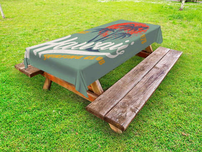 ABAKUHAUS Hawaii Outdoor Tafelkleed, Surfing Club Logo Grafiek, Decoratief wasbaar picknicktafelkleed, 145 x 210 cm, Reseda Green Multicolor