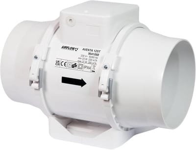 Inline Afvoerventilator 125mm met Timer en Dubbele Snelheid - Energiezuinig