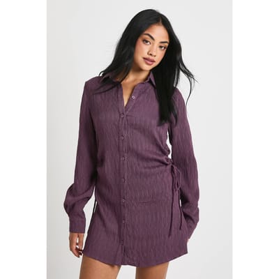 boohoo Dames Getextureerde geruched hemdjurk | Purple | Maat: 8