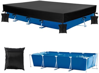 Dailygoods- Zwembadafdekking 450x220x30cm - Robuust 210D Oxford-Materiaal - Waterdicht - 4 Zandzakken - 1 Opbergtas - Versterkte Stiksels