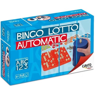 Cayro Bingo Automatisch - Zonder Batterijen met 90 Ballen en Plastic Doseerpot - 48 Verschillende Bingokaarten en Markeerfiches - 2-8 Spelers - Speelduur 25 Minuten - Vanaf 6 Jaar - Cayro Collection
