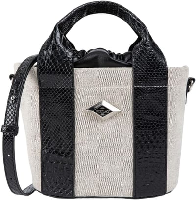 REPLAY handtas schoudertas Handbag Cream White + Black zwart Lichtgrijs