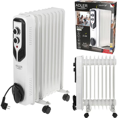 Oliekachel van 2000 W, 9 ribben, vloeistofafstelling, thermostaat, wielen, veilig, milieuvriendelijk