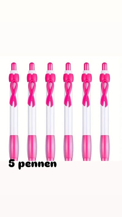 Akyol - Pink ribbon pen - Pink ribbon - pen – roze - Roze balpen - pen in teken van steun - pen voor vrouwen - 5 stuks