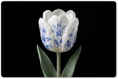 Placemats 45x30 cm - Placemat kunststof - 1 stuk - Tulp - Patroon - Blauw - Borden onderleggers - Decoratie voor op tafel - Keuken tafeldecoratie accessoires - Vinyl onderlegger - Tafelversiering