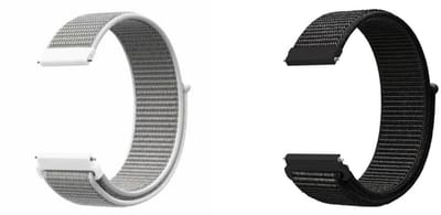 Strap-it Bundel van 2 Nylon banden 22mm - Geschikt voor Smartwatches met een 22mm aansluiting - Horlogeband / Polsband / Armband / Zachte nylon band - Geweven nylon band - Zwart & Zeeschelp