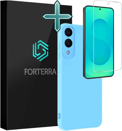 Hoesje Met Screenprotector - Geschikt voor Samsung Galaxy S25 Edge - Sterk & Shockproof - Telefoon Hoes - Back Cover - Siliconen Case - Lichtblauw