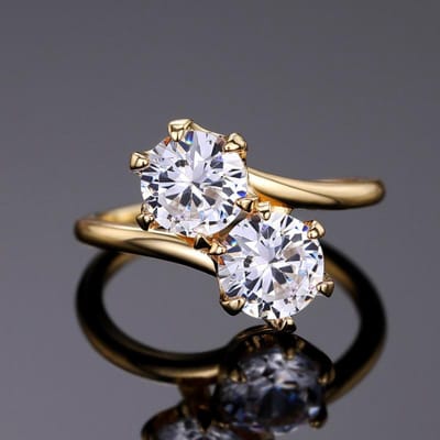 Huitan Bagues pour Femmes Design Unique Double CZ Mode Luxe Alliance Accessoires Fête Tempérament Élégant Bijoux Féminins Nouveau 6 white