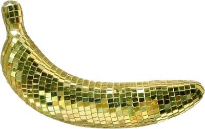 KIMU® Banaan Spiegeltjes Goud - Bananen Fruit Discobal Beeld Standbeeld Disco Spiegel - Deco Discobol Spiegelbol Glitter Fruitmand Festival