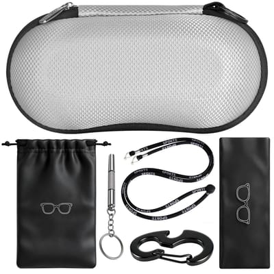 Dailygoods- Zonnebrillenkoker - Krasbestendige Harde Schaal - EVA-Materiaal - Karabijnhaak - Geschikt voor Grote Brillen - Inclusief Microvezeldoek - Brillenkoffer