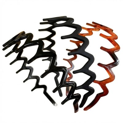 Set van 3 zigzag haarbanden – kunststof hoofdbanden in zwart, nude en amberbruin