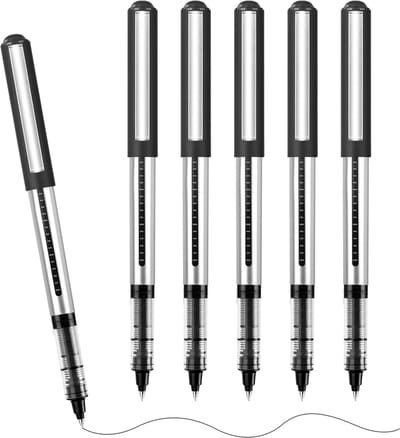 Set van 6 Rollerball Pennen - Zwarte Gelpennen 0.5mm Sneldrogende Inkt