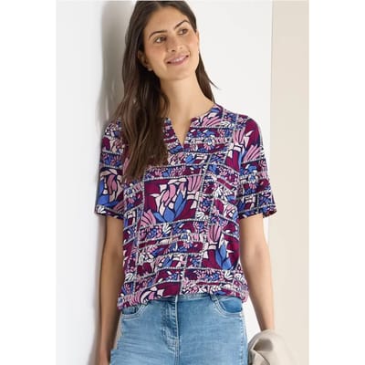Shirt met korte mouwen, gespleten hals en print