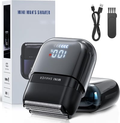SnelShoppen - Mini Scheerapparaat voor Mannen, Draadloos en Waterdicht IPX7, LED Display, Stil en Wasbaar, Compact voor Thuis en Reizen