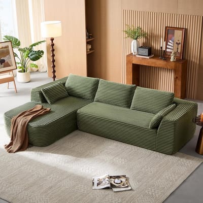 Luxe Corduroy L-vormige Hoekbank - Met Slaapfunctie - Groen - 270x176x57 cm - Arqam