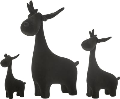 J-Line decoratie Hert - polyresin - zwart - 3 stuks