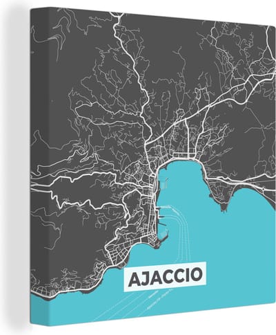Canvas Schilderij Ajaccio - Frankrijk - Stadskaart - Kaart - Plattegrond - Corsica - 20x20 cm - Wanddecoratie