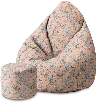 DreamRoots Velvet Zitzak voor Volwassenen – Luxe Beanbag met Voetsteun en Afneembare Hoes – Inclusief Vulling – 80x80x120 cm - Morning Flowers