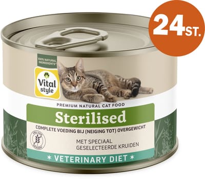VITALstyle Sterilised - Natvoer - Tegen Overgewicht - Dieetvoer Voor Geleidelijk Gewichtsverlies En Behoud - Met o.a. Brandnetel & Chichoreiwortel - 24 x 200 g