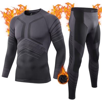 MEETHOO Thermo-ondergoed Heren Set : Naadloos Ademend en Comfortabel Basislaag voor Voetbal, Tennis, Skiën, Hardlopen en Outdooractiviteiten | Thermokleding Heren / 35% bamboe-houtskool, 57% nylon, 8% spandex-Grijs-M