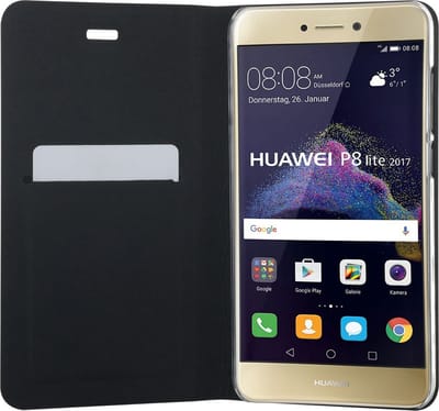 Bigben Connected, Hoesje geschikt voor Huawei P8 Lite 2017 - Folio met Standaard & Kaarthouder, Zwart