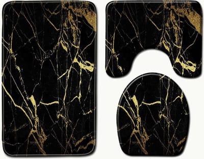 Luxe badmat- Badmatten set - Wc mat - Douchemat - Toiletbril hoes - Toiletmat - Badkamer mat - Zwart met goud - Antislip - Zacht - Kwaliteitsmat - 50X80