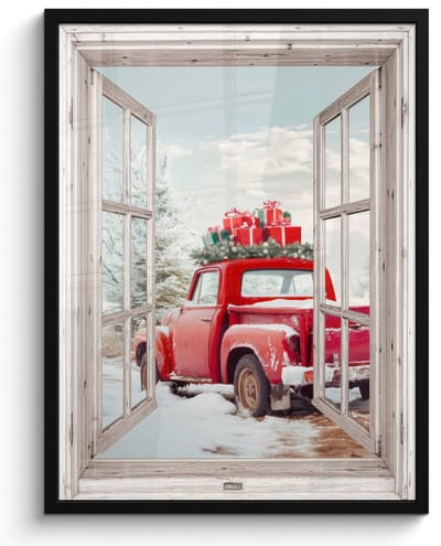 Poster in lijst - Fotolijst 50x70 cm - Posters - Auto - Rood - Cadeaus - Winter - Kerst - Doorkijk - Wit - Posterlijst zwart - Decoratie - Wanddecoratie woonkamer - Muurdecoratie slaapkamer - Kerstversiering - Kerstdecoratie voor binnen - Kerstmis